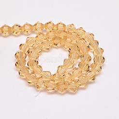 模造オーストリアクリスタルダブルコーンガラスビーズ連売り  グレードAA  多面カット  砂茶色  4x4mm  穴：1mm  約75~78個/連  28~29cm&nbsp;X1-GLAA-F029-4x4mm-18