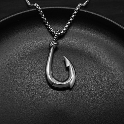 Collares con colgante de anzuelo de acero inoxidable 304 para hombre&nbsp;WG49AC2-01