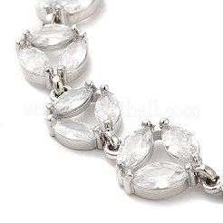 Bracciale a catena a maglie tonde piatte con zirconi trasparenti&nbsp;BJEW-M296-06P