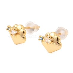 Серьги-гвоздики в форме сердца из латуни с прозрачным фианитом и прозрачным фианитом EJEW-C158-12G