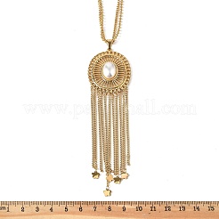 Ожерелья с подвеской в виде овальной кисточки из богемной нержавеющей стали 304 и искусственного жемчуга для женщин&nbsp;NJEW-Z061-11G