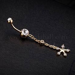 Joyas de piercings reales 18k chapado en oro de latón rhinestone estrella ombligo anillos anillos del vientre&nbsp;AJEW-EE0001-69