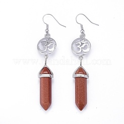 Серьги-подвески с заостренной пулей из натуральных и синтетических драгоценных камней EJEW-K084-D