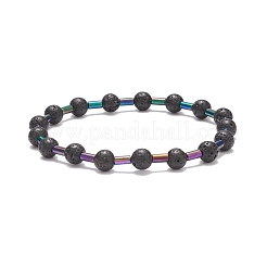 Эластичный браслет из бусин из круглой и стеклянной колонны из натуральной лавы BJEW-JB08623