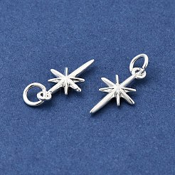 真鍮チャーム  丸カン付き  長持ちメッキ  スターのチャーム  925銀メッキ  17x9.7x2.5mm  穴：3.4mm&nbsp;KK-J275-02S