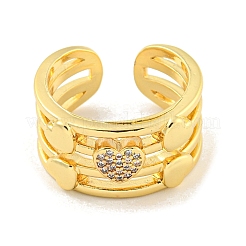 Латунное кольцо-манжета с микро-паве и прозрачным кубическим цирконием в форме сердца для женщин&nbsp;LS-RJEW-M173-09A-G