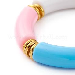 不透明なアクリルビーズブレスレット  カーブチューブ  カラフル  内径：2インチ（5.1cm）&nbsp;BJEW-JB06513-04