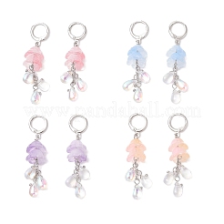 4 пара двухцветных серег-цветков из нержавеющей стали со стеклянной застежкой-капелькой EJEW-TA00704