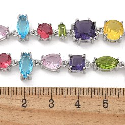 Латунные цепочки с микропаве из разноцветных кубических цирконий&nbsp;NJEW-M089-01P