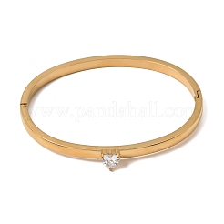 Bracciali rigidi da donna in acciaio inossidabile 304 con chiusura a cerniera e cuori impreziositi da zirconi cubici trasparenti.&nbsp;SA-CBAC920-17G