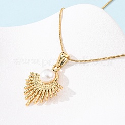 Женские ожерелья-змеи с подвеской-веером из нержавеющей стали 304 и акрилового искусственного жемчуга NJEW-F354-03G