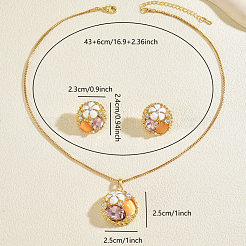 Комплекты из плоских круглых серег-гвоздиков и ожерелий из сплава и пластика с цветком для женщин&nbsp;BS1463