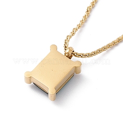 Прямоугольное ожерелье со стразами и зеленым папоротником&nbsp;NJEW-G074-46G