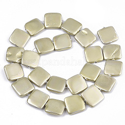 スプレー塗装シェルパールビーズ連売り  正方形  ダークカーキ  15x15x3.5mm  穴：0.8mm  約24個/連  14.57インチ（37cm）&nbsp;SSHEL-R045-03B-01