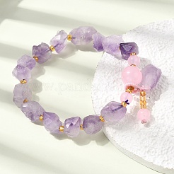 Braccialetti elasticizzati da donna con ciondoli in pepite di ametista grezza naturale.&nbsp;GG-CBA2C9C-09
