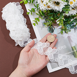刺繡ポリエステルレーストリム  プラスチック製の模造パールビーズ付き  蝶  雪  2インチ（52mm）&nbsp;OCOR-WH0067