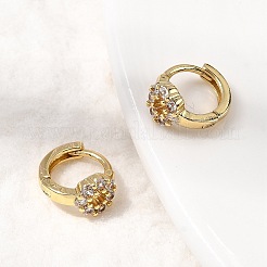 Плоские круглые серьги-кольца из латуни с микропаве из прозрачных кубических цирконий EJEW-H170-02G