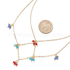 Разноцветные имитация австрийского хрусталя биконус стеклянные бусины кисточки латунные кабельные цепочки двухслойные ожерелья NJEW-JN05304