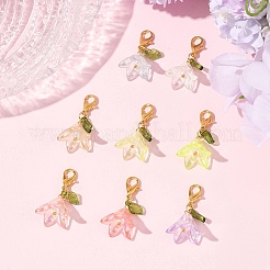 8 шт. 8-х цветные акриловые подвесные украшения-цветы HJEW-FS00034-02