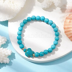 Bracelets élastiques ronds en perles de turquoise synthétique&nbsp;BJEW-JB10269-04