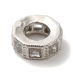 Восьмиугольные латунные микро-паве кубические циркониевые европейские бусины KK-C072-20P