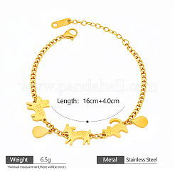 Braccialetti da donna in acciaio inossidabile 304 con maglie a forma di gatto e cervo e ciondoli a goccia.&nbsp;WGC6CDE-02