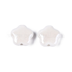 手作りの陶器ビーズ  光沢釉の磁器  花  ホワイト  14~15x14~15x6~7mm  穴：1.8~2.2mm&nbsp;PORC-N007-20-B01-A01