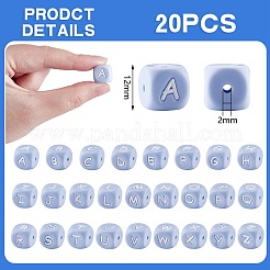 20 pz cubo blu lettera perline di silicone 12x12x12mm dadi quadrati alfabeto perline con 2mm foro distanziatore lettera allentata perline per collana braccialetto creazione di gioielli&nbsp;JX434M