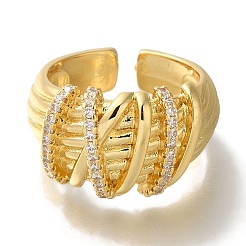 Покрытие стойки латунные прозрачные кольца с фианитом открытые манжеты RJEW-S411-22G