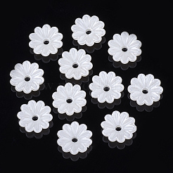 10花弁ABSプラスチックパール調ビーズキャップ  花  乳白色  10x3mm  穴：1.6mm&nbsp;X-OACR-S020-23