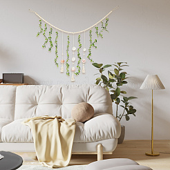 Подвесные украшения из хлопка и деревянных бусин&nbsp;HJEW-WH20004-14B