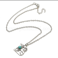 Lettre a ~ z en alliage plaqué argent antique avec colliers à pendentif turquoise synthétique&nbsp;NJEW-G080-01B