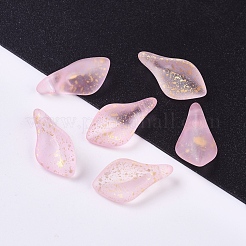 艶消しガラスチャーム  グリッターパウダー付き  花びら  ピンク  17.5x8.5x4.5mm  穴：1mm&nbsp;GLAA-L027-B04