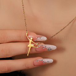 Collane con ciondolo da ballerina in acciaio inossidabile 304 per donna&nbsp;WG95A38-01