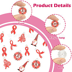 14 шт. 6 стиля «нет наркотикам» красная лента для осведомленности тематические эмалевые подвески из сплава&nbsp;ENAM-FS0003-47