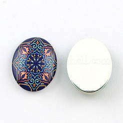 Cabochons ovales à dos plat avec motif de kaleidoscope fleur en verrre for DIY Projects&nbsp;X-GGLA-R022-14x10-97