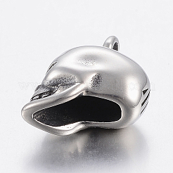 304ステンレスペンダント  スカル  アンティークシルバー  20x9x13mm  穴：3.5mm&nbsp;LS-STAS-F150-027AS