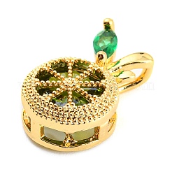 真鍮の舗装キュービックジルコニアペンダント  14KGP本金メッキ  レモン  春の緑  15.5x10x6mm  穴：3x2mm&nbsp;LS-KK-Q794-01D-G