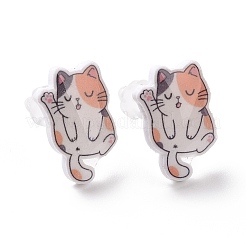 女性用アクリルピン付き猫スタッドピアス  ライトサーモン  14.5x10.5mm  ピン：1mm&nbsp;EJEW-F293-04A
