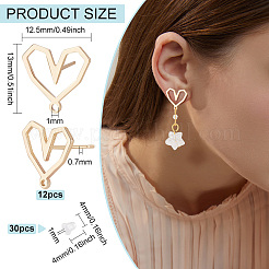 6 пара латунных сережек-гвоздиков&nbsp;KK-BC0011-89