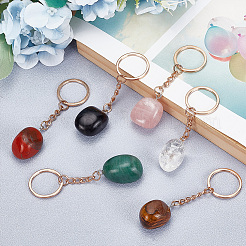 6個 6スタイル ナゲット 宝石ペンダント キーチェーン  鉄パーツ  女性のためのバッグ車の装飾品  8.3~8.5cm  1個/スタイル&nbsp;KEYC-DR0001-05B