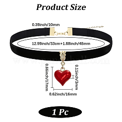 Сплав эмаль сердце кулон черный бархат колье колье для женщин&nbsp;NJEW-WH20014-01A