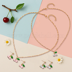 2 цвет вишневый железный и акриловый подвесной комплект из ожерелий и серег-гвоздиков для женщин SJEW-HY0001-21