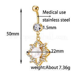 Латунное кольцо с фианитом и жемчугом в области пупка AJEW-EE0004-05