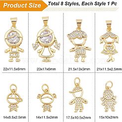 8шт 8 стиля латунные микропаве прозрачные подвески с кубическим цирконием ZIRC-FH0001-25