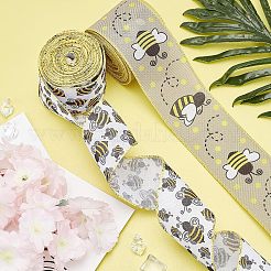 ポリエステルリボン  片面ひまわり蜂段落模様  ギフト包装用  花の弓工芸品の装飾  ホワイト  2-1/2インチ（65mm）  10ヤード/ロール（9.14m /ロール）&nbsp;OCOR-WH0063-11A