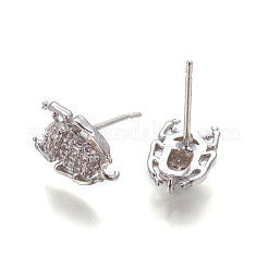 真鍮製キュービックジルコニアスタッドピアス  カン付き  鉛フリー＆カドミウムフリー  昆虫  透明  プラチナ  11x7.5x3mm  ピン：0.8mm&nbsp;ZIRC-O028-01P