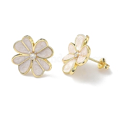 Цветок латунь эмаль серьги стержня&nbsp;EJEW-C177-01G-02