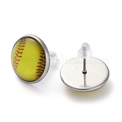 Pendientes de botón de acero inoxidable 304 y vidrio con forma de pelota deportiva para mujer&nbsp;EJEW-H005-01P-04