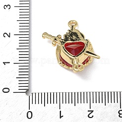 Подвески-соединители в виде священного сердца из латуни со стеклом темно-красного цвета&nbsp;KK-L253-27G-02